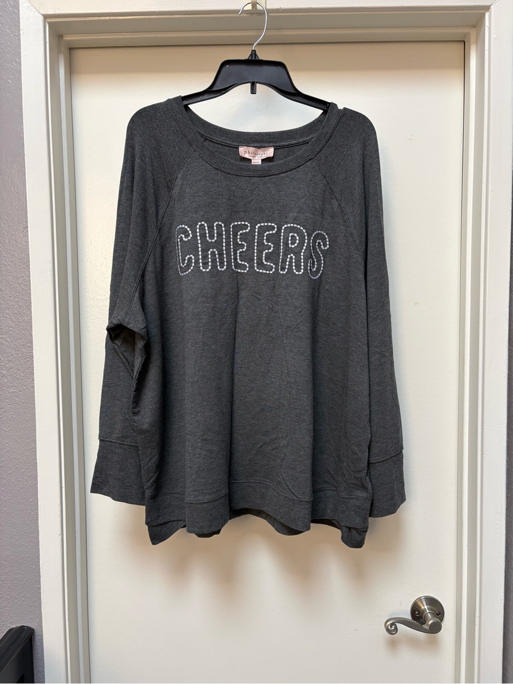 Philosophy Republic Clothing charcoal grey "Cheers" long-sleeve sweatshirt 2XL - Picture 2 of 7